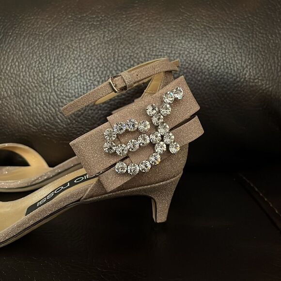 SALE!!! Sergio Rossi Glitterama Blush Pink Gem Logo Strappy Kitten Heel - Picture 4 of 8
